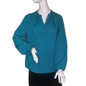 CW Classics Blouse Long Sleeve Green / White Speckles Size M